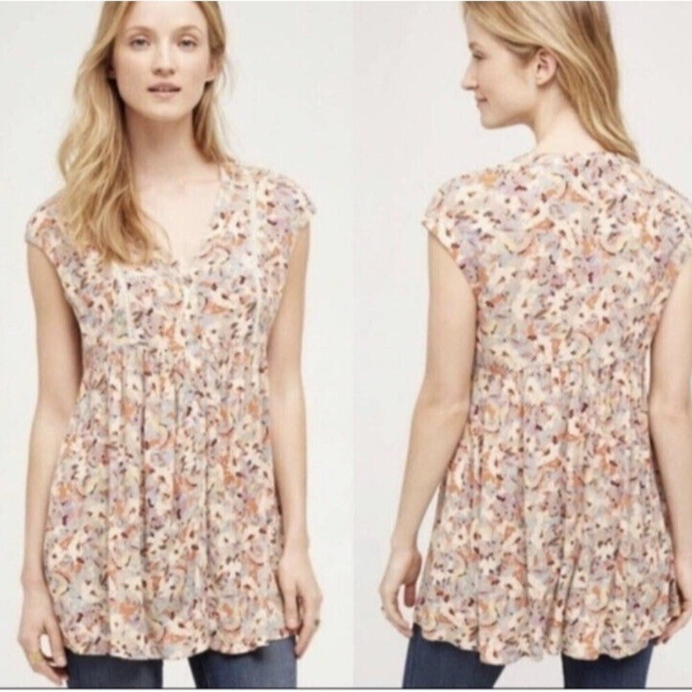 Anthropologie Vanessa Virginia Ladder Lace Top Tunic Floral Pockets​​​​